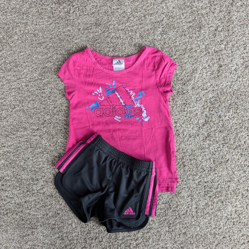 Adidas Bright Pink T-Shirt and Black Shorts Set